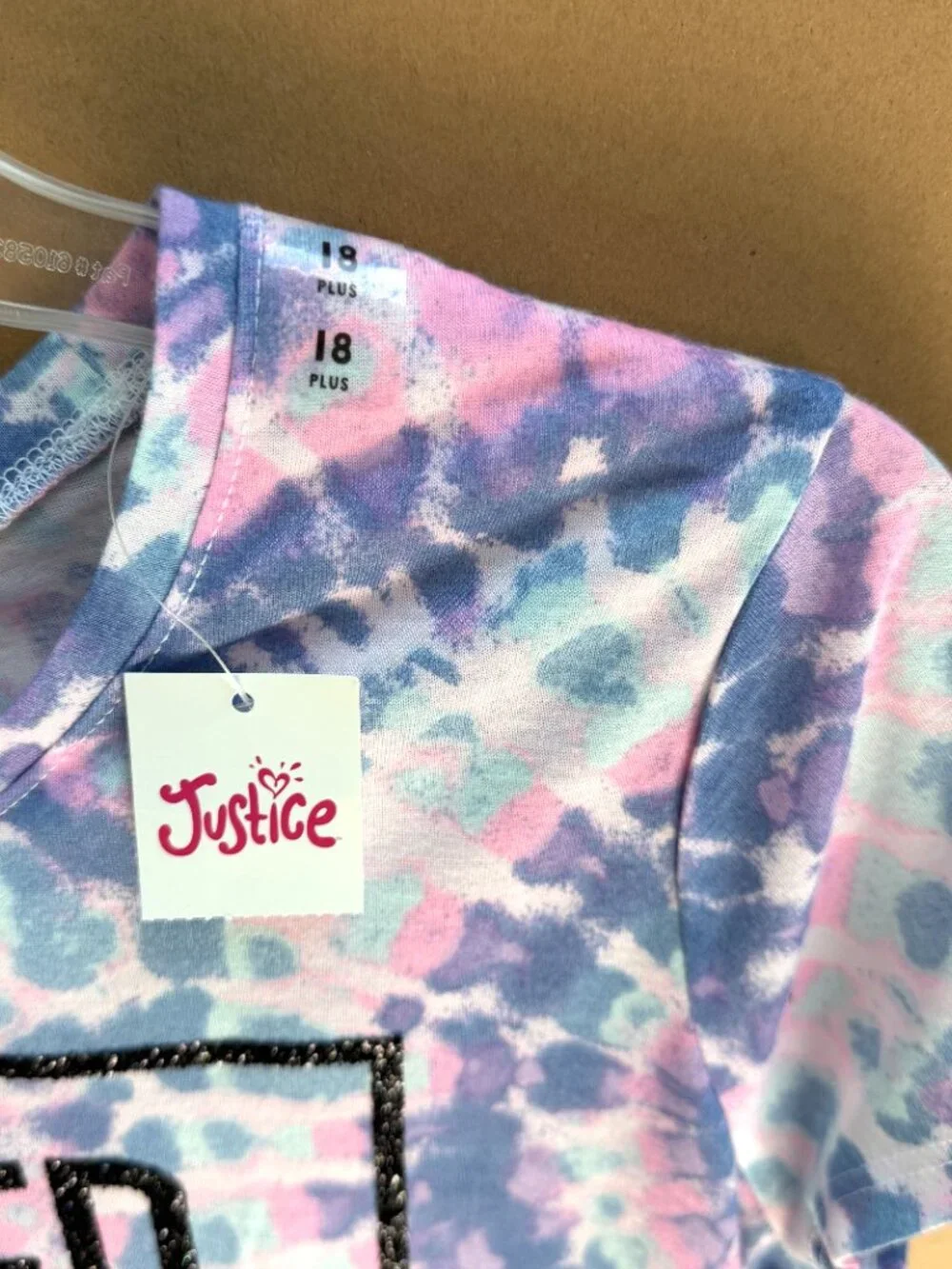 NWT Girls Justice TieDye Short Sleeve Top w/Glitterized 